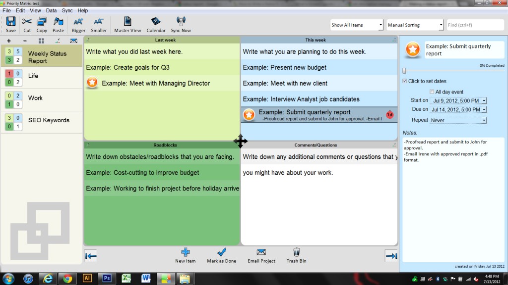 weekly status update template